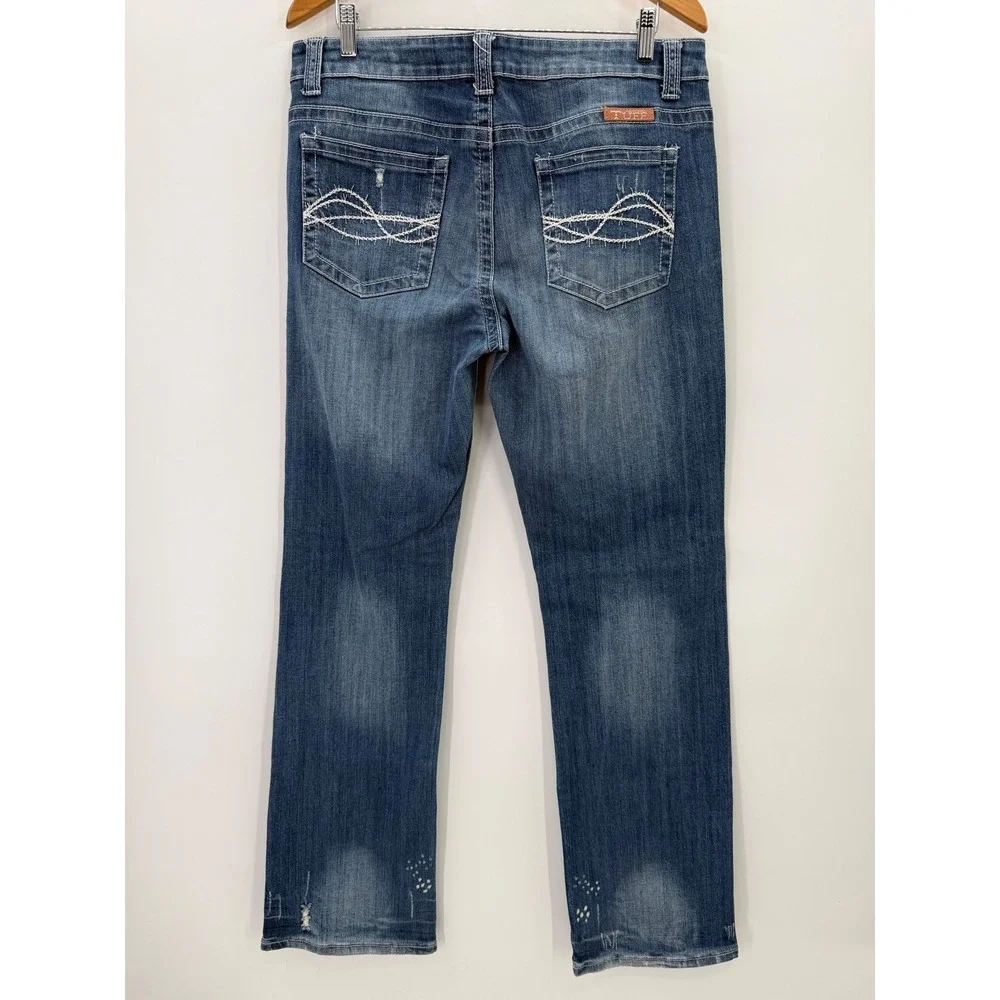 Cowgirl Tuff Bootcut Jeans 33x35 Ain't My Day To Care Distressed Medium Wash